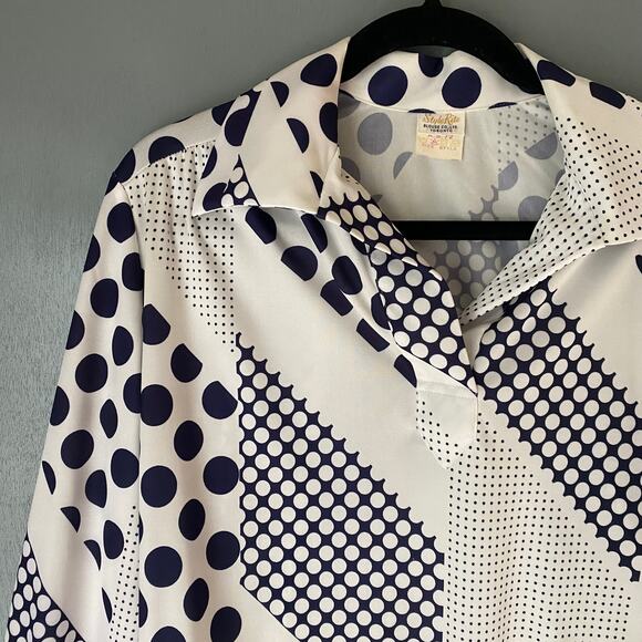 Vintage Women's 16 Blouse STYLE RITE Polka Dot Navy White Retro Secretary MCM - Picture 4 of 10